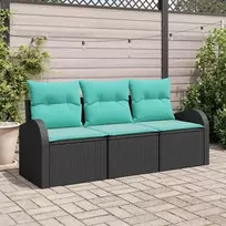 Lauko baldų komplektas Sodo Sofų Rinkinys 3 pcs Juoda ir turkio Poli ratanas