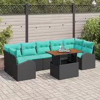 Lauko baldų komplektas Sodo Sofų Rinkinys su saugykla 8 pcs Juoda Poli ratanas