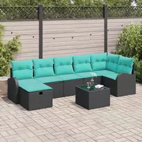 Lauko baldų komplektas Sodo Sofų Rinkinys su pagalve 8 pcs Juoda Poli ratanas