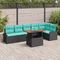 Lauko baldų komplektas Sodo Sofų Rinkinys su saugykla 7 pcs Juoda Poli ratanas