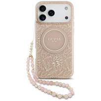 „GUESS“ DĖKLAS SU GĖLĖMIS, ELEKTRINIS PERLŲ DIRŽELIS, SKIRTAS „MAGSAFE IPHONE 17 PRO MAX“ APSAUGAI