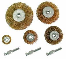 Mega Wire wheel brushes, 5 pcs. 25-75mm + 3 pcs. shafts 322