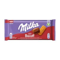 Pieninis šokoladas MILKA Biscoff iš Alpių pieno su karamelizuotų sausainių gabalėliais, 90 g