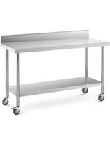 Metalinis gastronominis stalas ant ratų su lentyna ir ratlankiu PLIENAS 60 x 150 cm