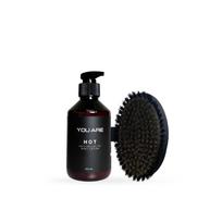YOU ARE kasdienis rinkinys celiulitui mažinti: sauso šveitimo kūno šepetys su jonais + vėsinantis anticeliulitinis kūno losjonas, 200 ml