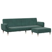 vidaXL Dvivietė sofa-lova su pakoja, tamsiai žalios spalvos, aksomas