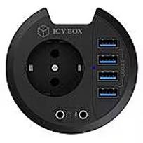 Raidsonic ICYBOX Table Hub 4x USB 3.0 Type-A with Audio in-/output and Schuko Socket CEE 7/3 diameter 80 mm Black IB-HUB1430