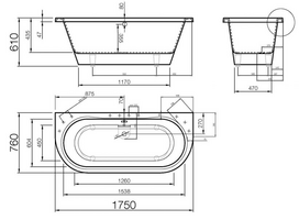 Akmens mases vonia Onda, 1750x760 mm, balta
