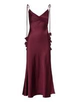 Self Portrait - Satin Flower Midi Dress - Ilga suknelė - Burgundiška splava