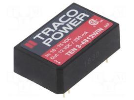 Converter: DC/DC | 3W | Uin: 18÷75VDC | Uout: 12VDC | Iout: 250mA | DIP24