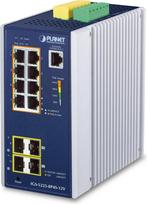 Planet Industrial 8-Port GE PoE+ 2*1G SFP+ 2*2,5G SFP - 8-Port Managed L2+ Gigabit Ethernet (10/100/1000) Power over Ethernet (PoE) Aluminium, Blue