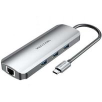 Vention USB centras TOLHB, 1 RJ45, 1 USB-C, 3 USB 3.0, 0.1 kg, Sidabrinė