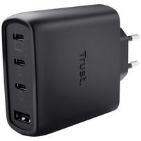 Trust mobilus įkroviklis MAXO 65W/4-PORT GAN 26067, 65W, 20V, 3xUSB-C, 1xUSB-A, 2m laidas, juodas, greitas įkrovimas