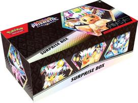 Pokémon TCG Prismatic Evolutions staigmenos dėžutė su Eevee ex promo