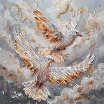 Karoliukų siuvinėjimo rinkinys „Balandžių šokis“ 20×20 cm