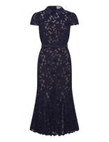 Self Portrait - Belted Guipure Lace Midi Dress - Ilga suknelė - Mėlyna