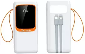 „Teltech“ išorinis akumuliatorius, avarinis akumuliatorius, 5 A, 22,5 W, „Type-C“ / „Lightning“ laidai, baltas, 50000 mAh, TT-PB50