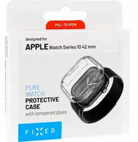 „Fixed“ apsauginis dėklas „Pure Watch“ su grūdintu stiklu, skirtas „Apple Watch Series 10“ 42 mm, skaidrus
