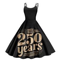 Women's Sleeveless Off Shoulder Retro Dress with Independence Day Print 250 Years Anniversary Graphic A Line Fit M juoda
