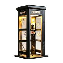 Mini telefono budelės akcentinis šviestuvas su šiltu LED apšvietimu Telefonų budelės aplinkos lempa Dekoratyvinis namų biuro dekoravimui juoda