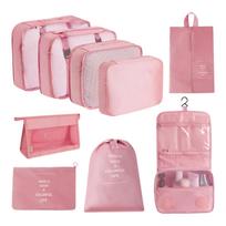 9 Piece Travel Packing Cubes Set Large Capacity Luggage Organizer Bags Waterproof Portable Storage for Clothes Shoes Accessories One Size rožinė