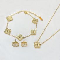 Four-leaf Clover Bracelet and Necklace Jewelry Set Zircon Flower Set Titanium Steel Earrings 13mm