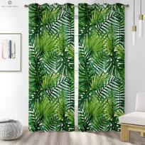 Tropical Vegetation Green Plants Color Matching Nordic Style Printed Curtains Bedroom Living Room Study Decorative Curtains W50xH130(CM)x2PCS&Rod pocket