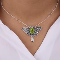 Peridoto brangakmenis 925 prabos sidabro papuošalas Oksiduotas pakabukas 1,2  Moterims Dovana CP-31-10