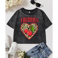 Love Leopard Print Cherries Printing Women Washed Crop T Shirt Summer Cotton T-Shirt Clothes Slim Streetwear L