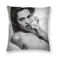 Sexy Angelina Jolie Smoking Square Pillowcase Polyester Linen Velvet Pattern Zip Decor Throw Pillow Case Sofa Cushion Cover 30x30cm