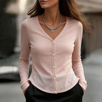 Women’s Long Sleeve V Neck Button Down Cardigan Lightweight Knitwear Basic Soft Casual Top for Daily Wear XXXL rožinė