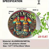 2D Flat 1pc Celebratory Spirit Round Aluminum Sign, Luxurious Label Metal Tin Sign, Elegant Whiskey for Room Decor (as the picture,M)