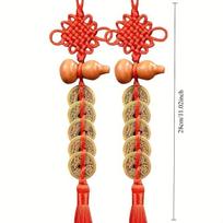 2pcs Chinese Feng Shui Coin Charm, Five Emperor Coins Gourd Decor for Door, Wealth Attracting Hanging Ornament