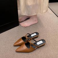 2025 Summer New Low Heel Slippers Close Toe Outdoor Mules Casual Pumps Street Style Woman Sandals Slip on Half Slippers Loafers 35 ruda