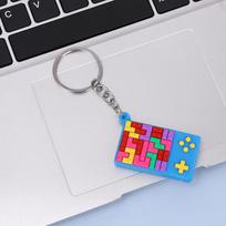 PVC minkštas raktų pakabukas Tetris žaidimų konsolės dekoratyvinis kuprinės pakabukas 4.6cm x 2.8cm x 1cm mėlyna