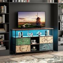 TV spintelė su LED apšvietimu ir 4 spalvotais medžiaginiais stalčiais modernus TV stovas su laikymo sistema