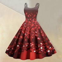 Women's Valentine's Day Love Heart Print Sexy Off Shoulder Vintage Dress L