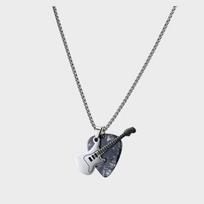 Hip-hop Guitar Pick Pendant Necklace Punk Titanium Steel Guitar Chain Choker Trendy Vintage Electric Guitar Sweater Chain Boys pilka spalva