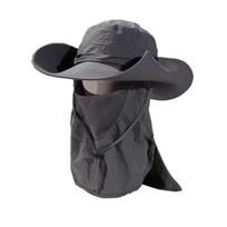 Summer Bucket Hat, Breathable Quick-Dry Fisherman Hat with Detachable Face Neck Guard, Adjustable Drawstring Sun Protection Hat for Outdoor Gardening pilka