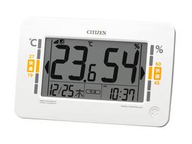 RHYTHM Citizen Digital Temperature and Humidity Meter Radio Clock and Environmental High-Precision (with Function), Calendar, Indicator, White,