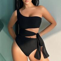 Solid-color sexy off-shoulder one-piece swimming suit for women - beach bikini attire S