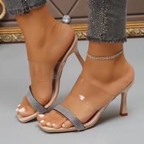 Sexy Stiletto Sandals For Women Modern Sandels 2025 Summer Crystal Decor Thin High Shoes Plus Size Square Toe Pumps De Mujer 36