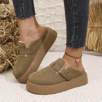 New Women Slippers Outdoor Chunky Buckle Strap Slip-On Slippers Comfortable Casual Shoes Women Platform Slides Women 35 chaki