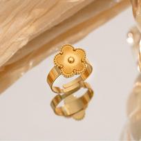 New Arrival Four-leaf Clover Ring Titanium Steel Non-fading Casual Open Adjustable Ring Four-leaf Clover Ring
