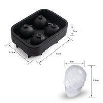 Kūrybingas 3D deimantinio kaukolo ledo kubelių gaminimo įrankis barui su 4 skyrių BPA neturinčia silikonine forma, skirta pasidaryk pats ledo saldainiams, pyragams, pudingui, šokolado formoms black
