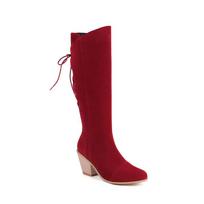 Mada Moteriški Batai Virš Kelio Su Raišteliais Gale Stambiu Kulnu Ilgi Žieminiai Moteriški Batai Botas Mujer Didelis Dydis 41 42 43 WSH5014 34