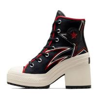 Converse Chuck 70 De Luxe Heel Moto Leather Canvas Round Toe Lace-up Block Heel High Heels Women's Black Red 38