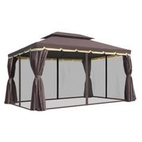Sodo paviljonas 390 x 290 cm, su tinkleliu nuo vabzdžių, 4 sienelės, rudas/juodas