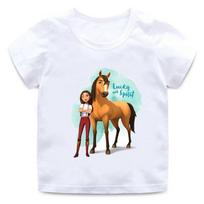 Lucky Mustang Spirit Horse Cartoon Kids Funny Summer Tops Men Women Adults Children Boy Gril Kids Parent Child Cotton T shirt 100