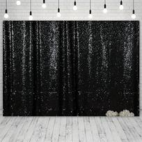 1 vnt. juodas blizgučių užuolaidinis fonas su baltų taškelių dekoracija - gimtadienio elegantiškas fotografijos fono audinys 100x150cm